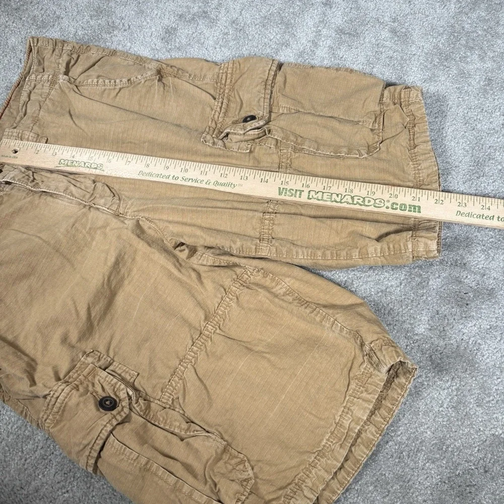 American Eagle Cargo Shorts Mens 34 Longboard Tan Canvas Ripstop Baggy Heavy Y2K
